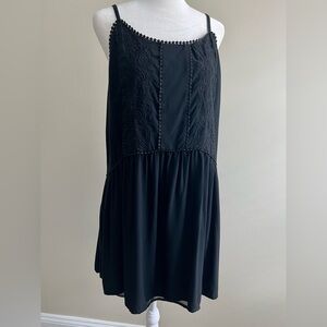 Black Floral Embroidery Medium Petite Coquette Swing Dress LOFT